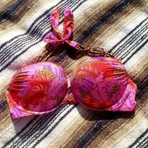 Rare Victoria’s Secret Tropical Floral Cheetah Halter Swim Suit Top Push-Up 38C